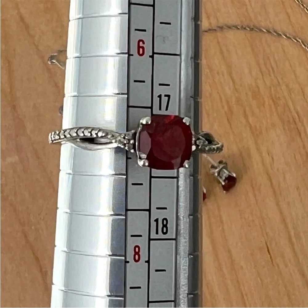 925 Sterling silver red stone ring January birthstone